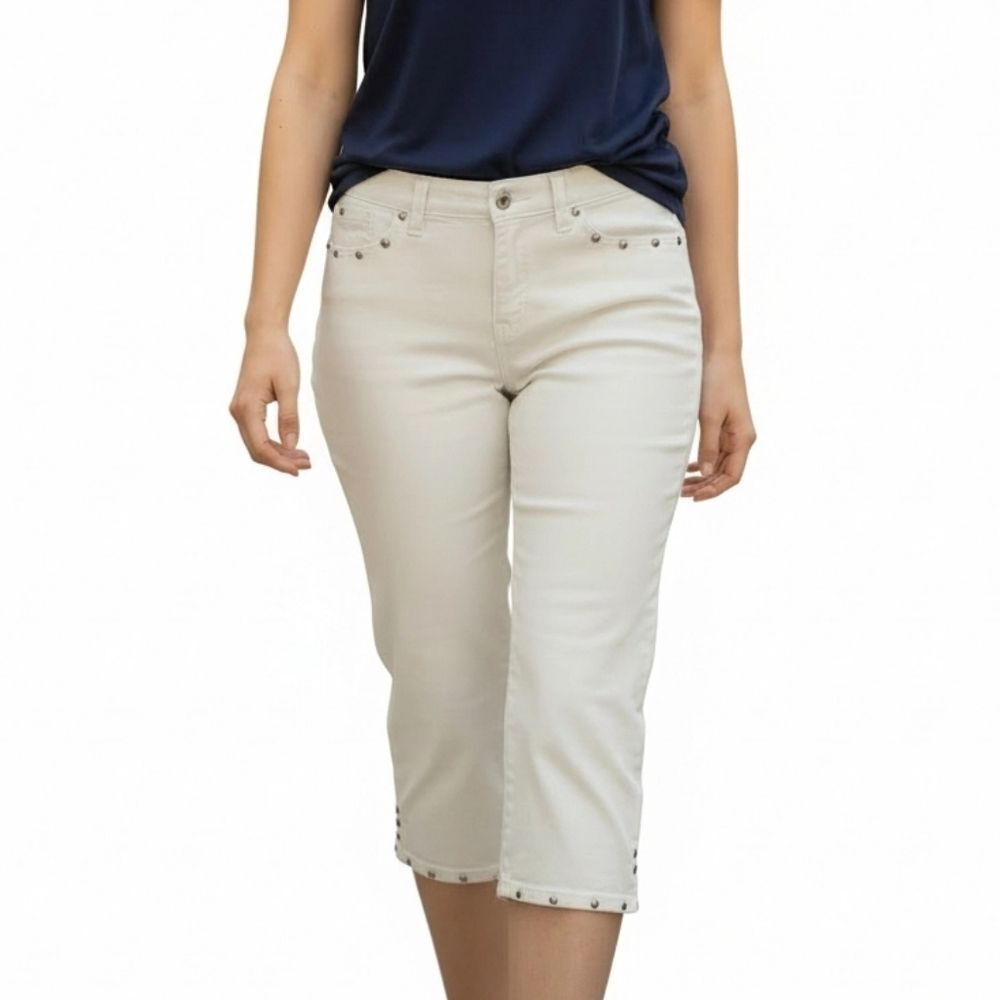 Silver Stud Embellished White Capris Gloria Vanderbilt sz12P